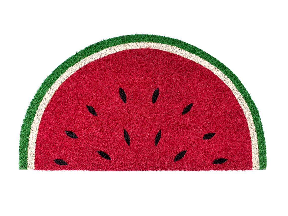 Felpudo exterior “Sandía” de coco con base antideslizante de PVC Felpudo semicircular Medidas: 70 cm x 40 cm Rojo, verde, blanco y negro FISURA