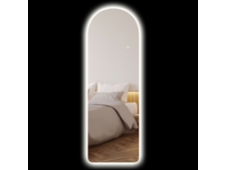 Espejo de pared arqueado transparente de 40x3x120cm, con control táctil LED ajustable, cristal templado y función de memoria.