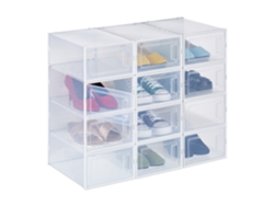 Relaxdays Set 12 Cajas Zapatos Pequeñas, Talle 45, Apilables, Calzado, Orificios Ventilacón, Plástico, Transparente