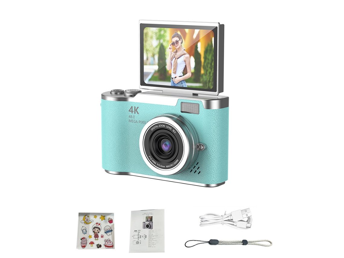 Cámara digital 4K de 48 MP para niños con enfoque automático y pantalla giratoria de 180° MDUG (verde, 64 GB)