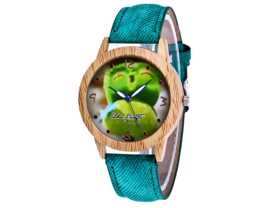 Reloj De Pulsera De Moda Con Esfera De Cara Sonriente Y Correa De Cuero (verde)