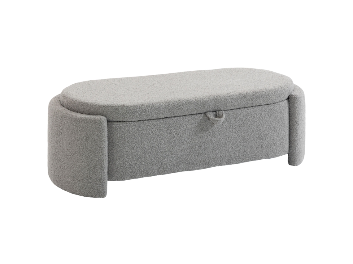 Banco Otomano Ovalado De Terciopelo Tipo Peluche, 129x48,5x44 Cm, 200 Kg, Gris Claro.