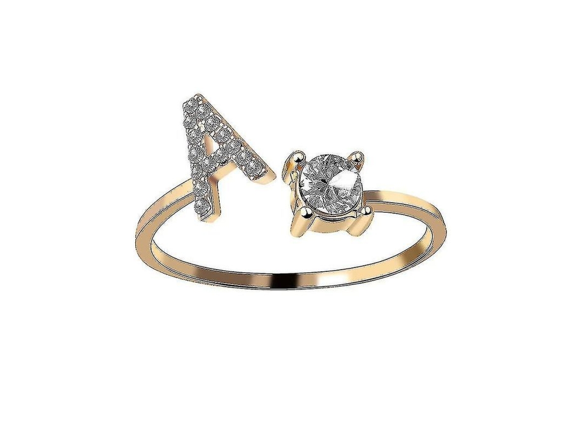2026-anillo Ajustable De Metal Dorado Con Letras A-z, Iniciales De Nombre Con Cristales Para Mujeres Y Niñas