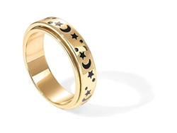 Anillo Giratorio Antiestrés Chapado En Oro De 14 Quilates Con Perlas En Forma De Luna Y Estrella, Talla 8 Para Mujer Y Hombre.