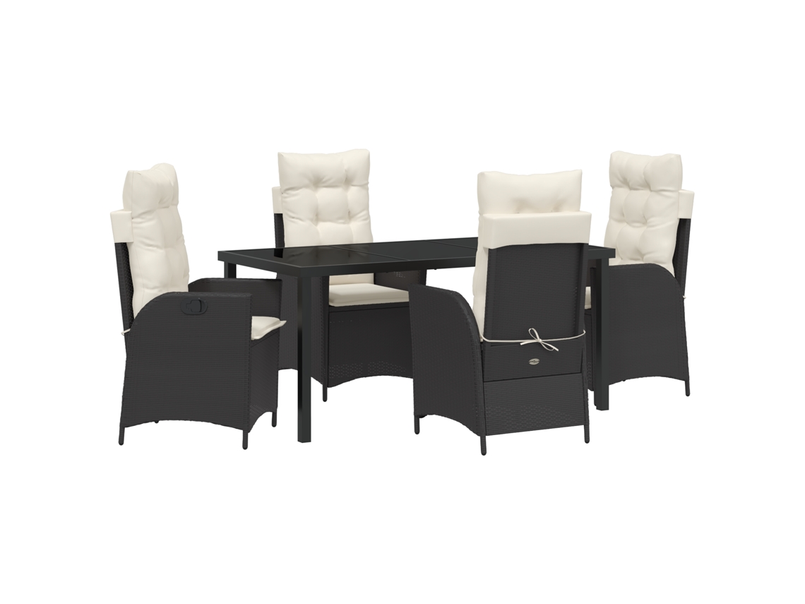 Conjunto de comedor de jardín Vidaxl de 5 piezas con cojines de ratán negro