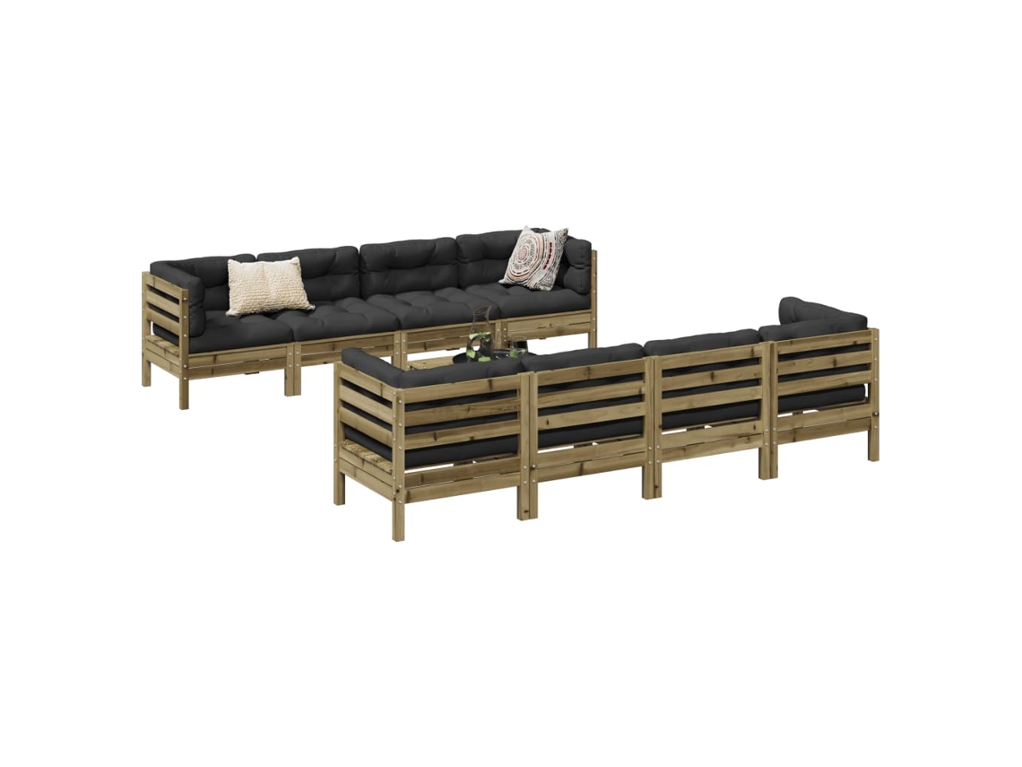 Pcs Conjunto Sofás De Jardim C/ Almofadões Pinho Impregnado Dkd Home Decor