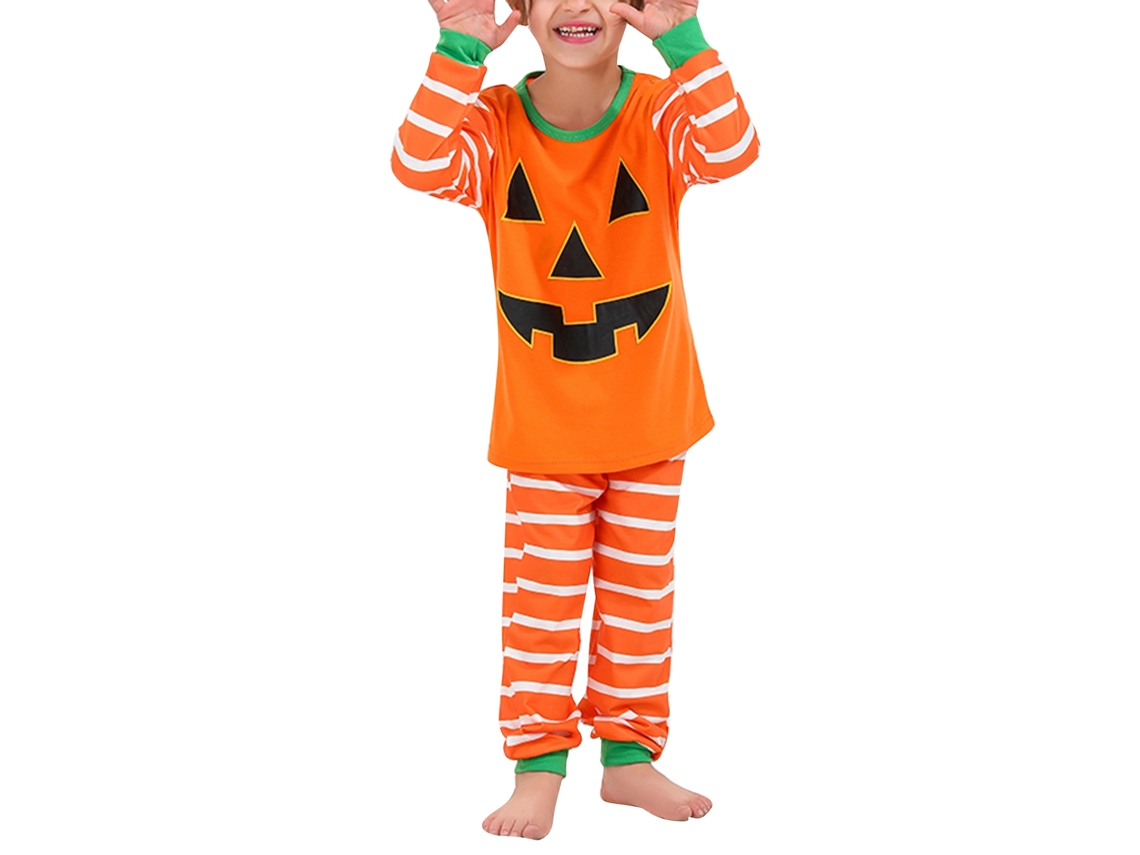 Kkpm-conjunto De Pijamas Halloween Familiar Coincidente Con Cuello Redondo Manga Larga Para Niños 6-7y Naranja