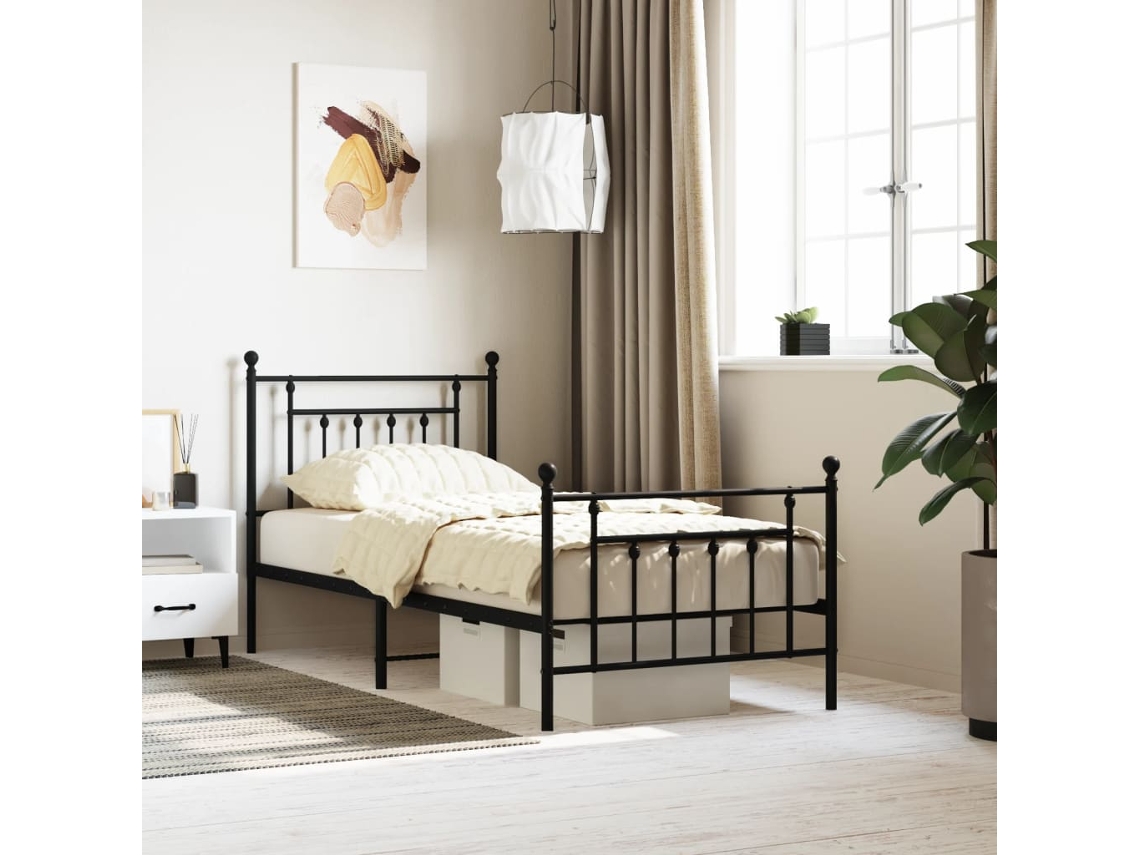 Estructura Cama Sin Colchón Con Estribo Metal Negro 80x200 Cm