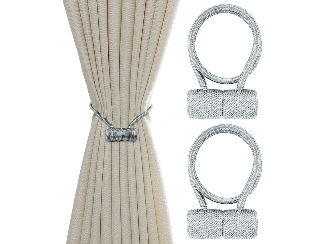 Rebe-ataduras De Cortinas Linjou Tejidas A Mano Magnéticas Gris 16.8 Pulgadas 2 Piezas Decoración Hogar