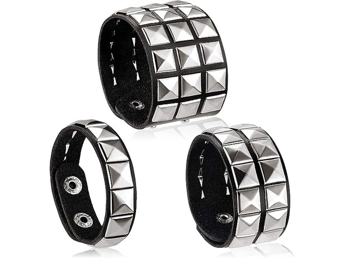 3 Pulseras De Cuero Estilo Punk Con Puentes Para Hombre Y Mujer, Accesorios Para Fiestas De Halloween De Los 80.