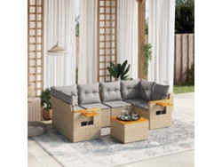 Conjunto de 7 sofás de jardín con cojines de mimbre beige de Dkd Home Decor