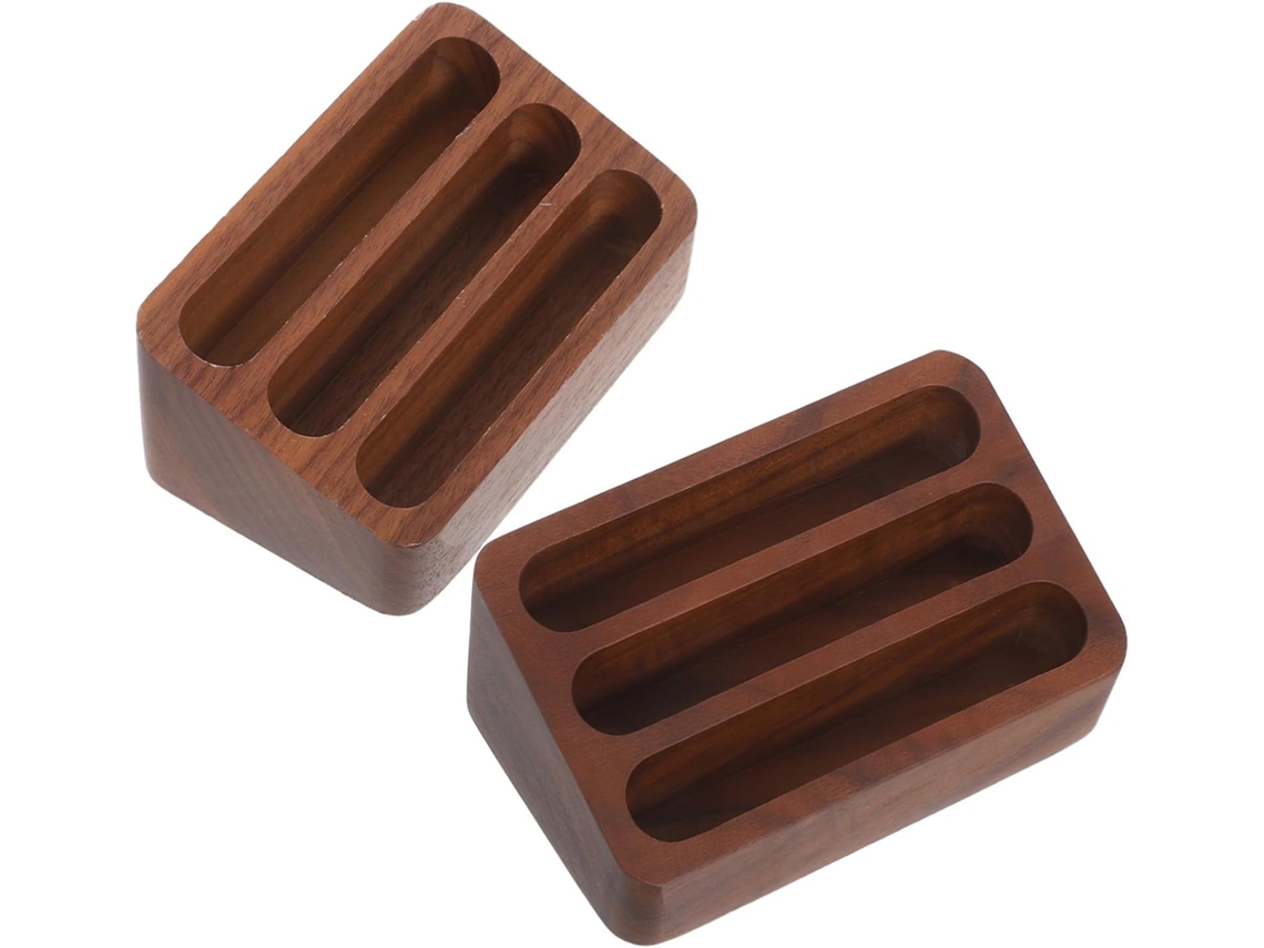 Tarjetero De Madera Maciza De Nogal Negro, Juego De 2 Piezas, 3 Compartimentos, Diseño Elegante Para La Oficina.