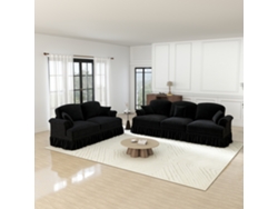 Sofá Modular 2 Piezas - 5 Plazas, Chenilla, Brazos Cónicos, Faldón Extraíble, Patas Torneadas - Negro