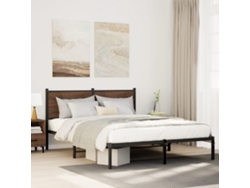 Estructura De Cama Sin Colchón Metal Marrón Roble 150x200 Cm