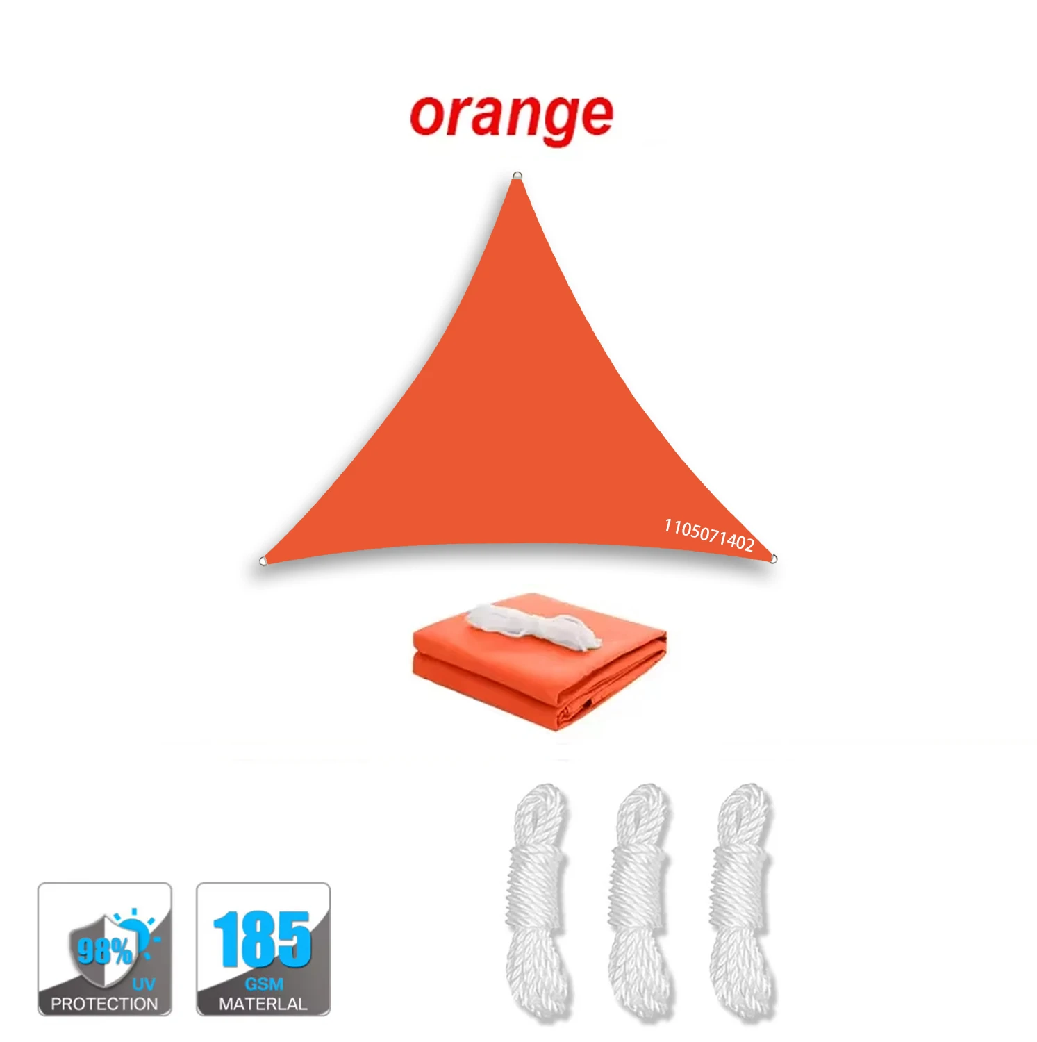 (naranja, 2x2x2m) Toldo Triangular Impermeable, Resistente A La Lluvia, Apto Para Balcones, Patios Y Uso Exterior.