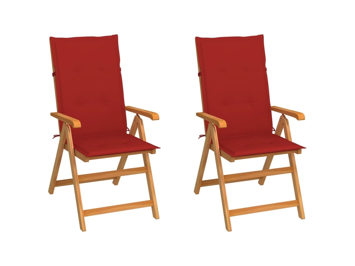 Sillas de jardín DKD Home Decor de 2 piezas con cojines rojos, teca maciza