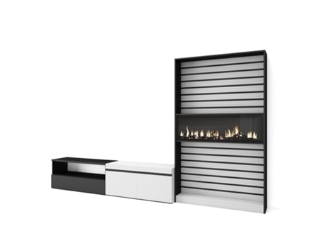 Muebles de Salón para TV SKRAUT HOME Para TV hasta 80", Chimenea eléctrica, Blanco y Negro (310x186x35 cm)