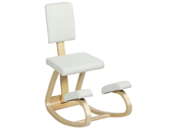 Asiento De Rodillas, Taburete Mecedora Ergonómico De Madera Con Respaldo, Silla De Rodillas Para Oficina En Casa, Color Crema.