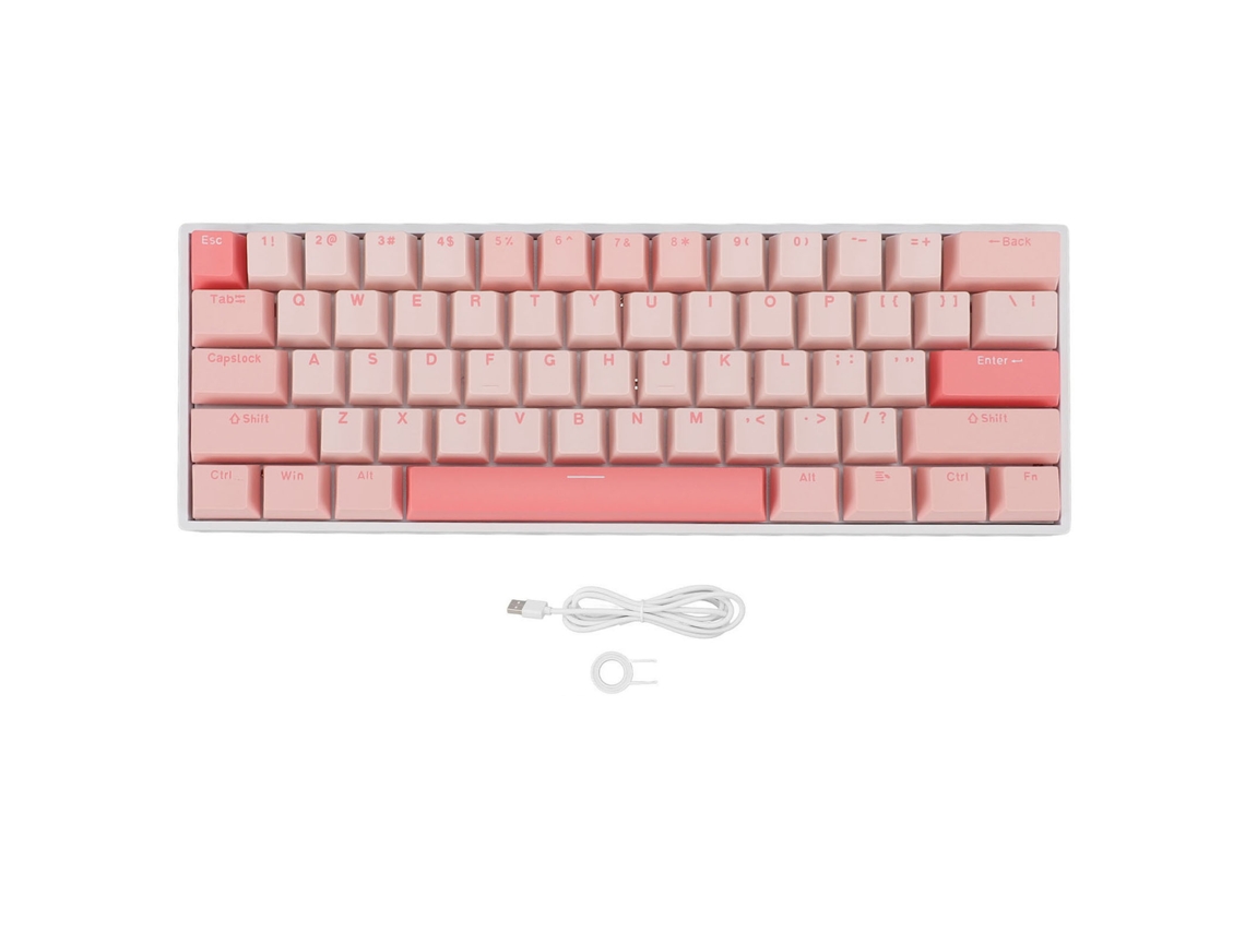 Teclado mecánico con cable Baoj-2026 con 61 teclas, interruptores rojos, efectos de iluminación RGB y conexión USB-C para juegos.