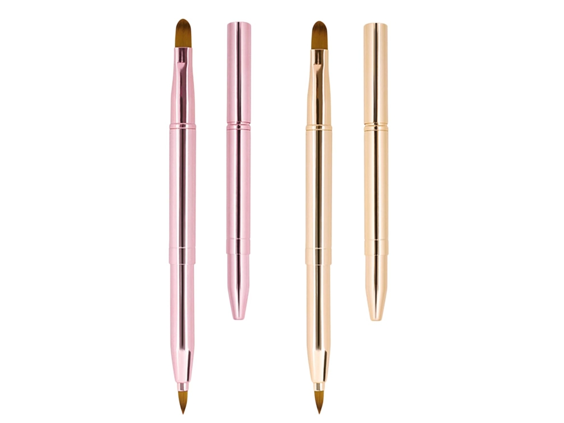 Pinceles para lápiz labial, pinceles plegables para lápiz labial, pincel doble para lápiz labial y brillo labial con tapa.
