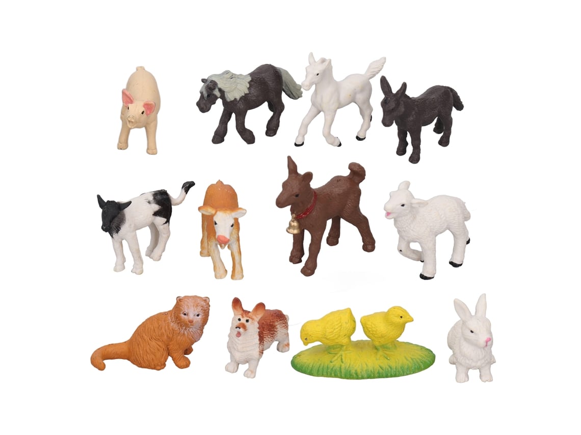 Ats-12 Piezas Juguetes Educativos De Animales De Granja Simulados Caballo Oveja Cerdo Vaca Gato Perro Pollito Pato Conejo Estatuas