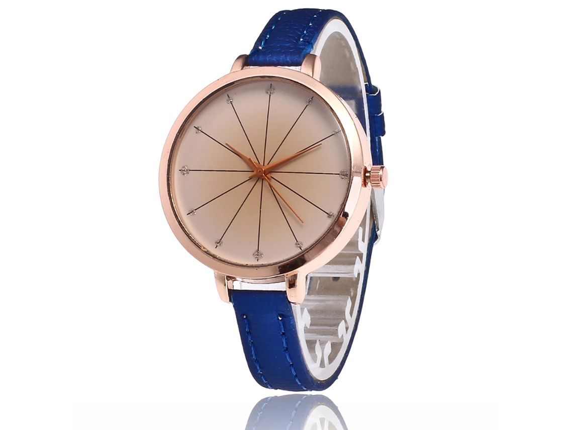 Reloj De Pulsera De Cuarzo Sencillo Para Mujer Con Correa De Cuero A La Moda (azul)