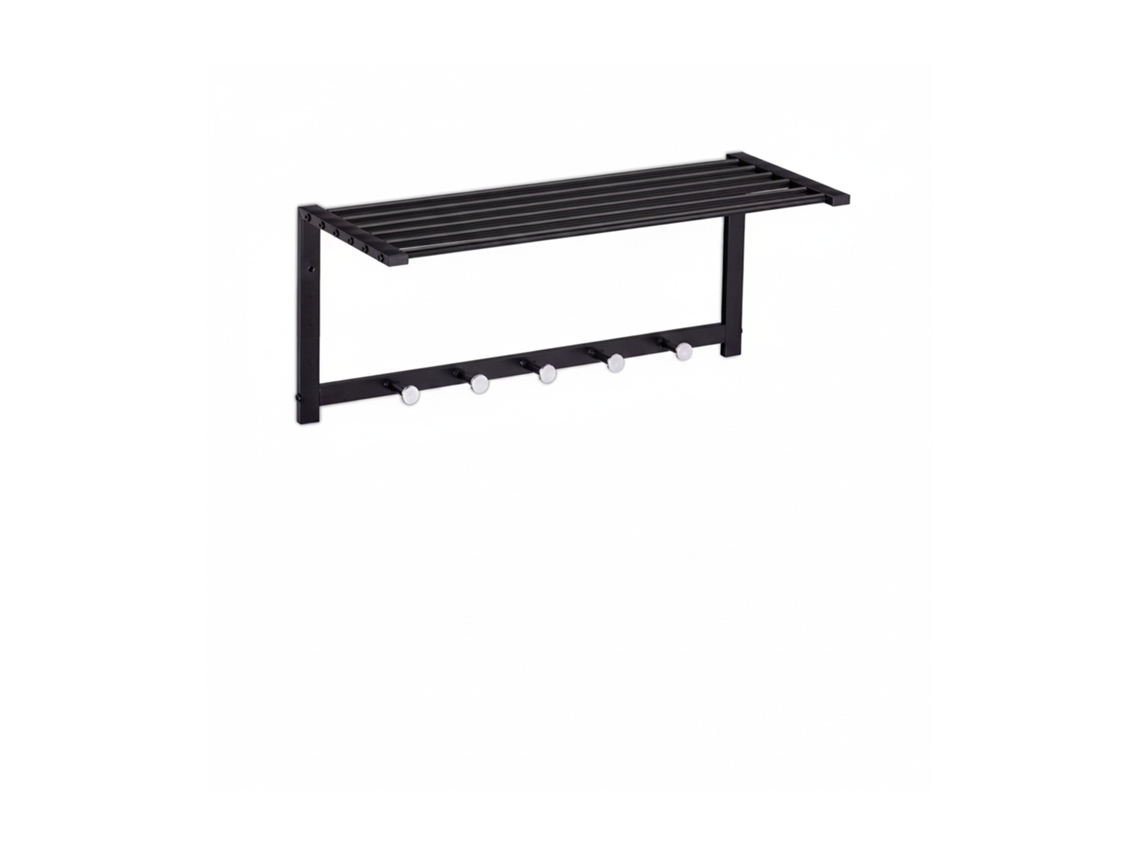 Relaxdays Bengaleiro De Parede Com Prateleira, 5 Ganchos, Moderno, Metal, Hbt 28 X 65 X 25 Cm, Preto