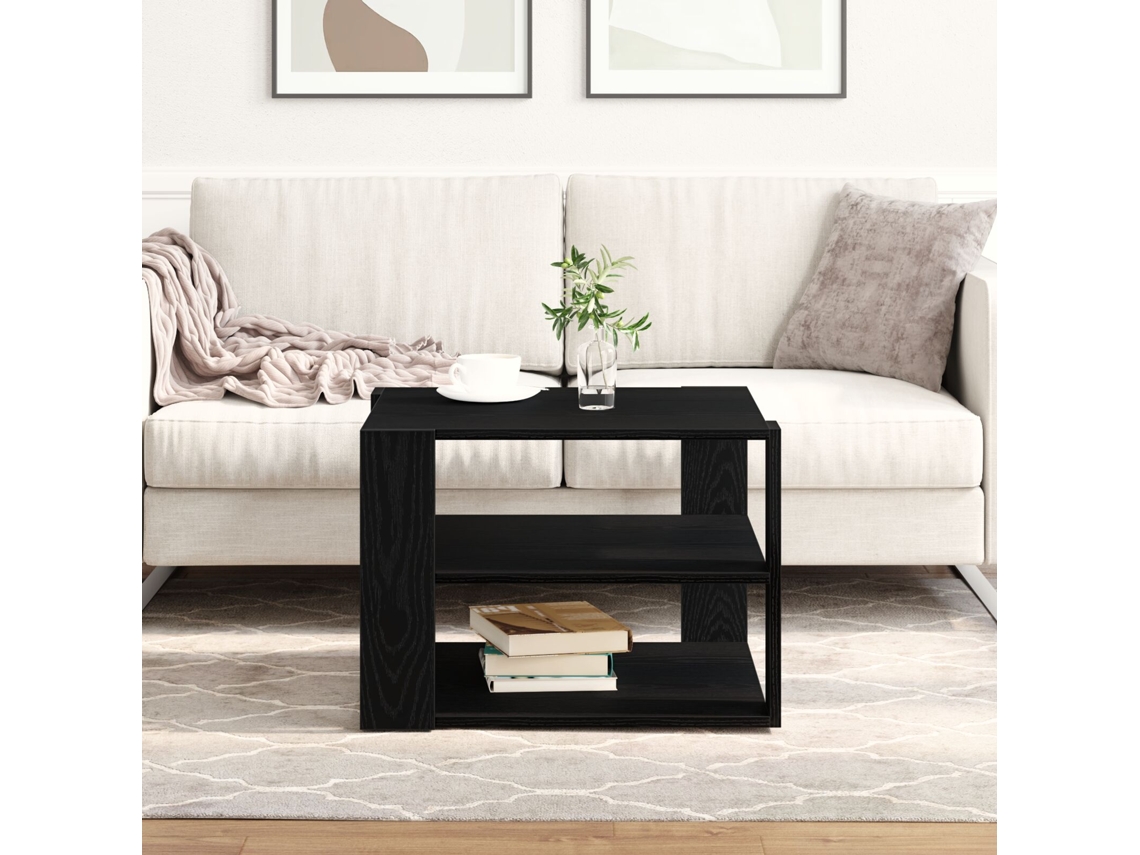 Mesa De Centro Mesa Auxiliar Mesa De Café Negro Roble 59,5x59,5x40 Cm Madera Enginyada Wsd931263