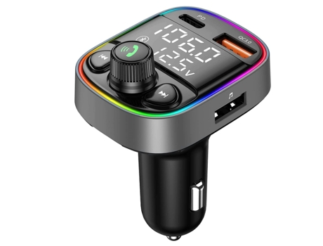 Adaptador inalámbrico Bluetooth para coche, transmisor FM, receptor de radio AUX, llamada manos libres, QC3.0 y puertos USB tipo C para cargador de...