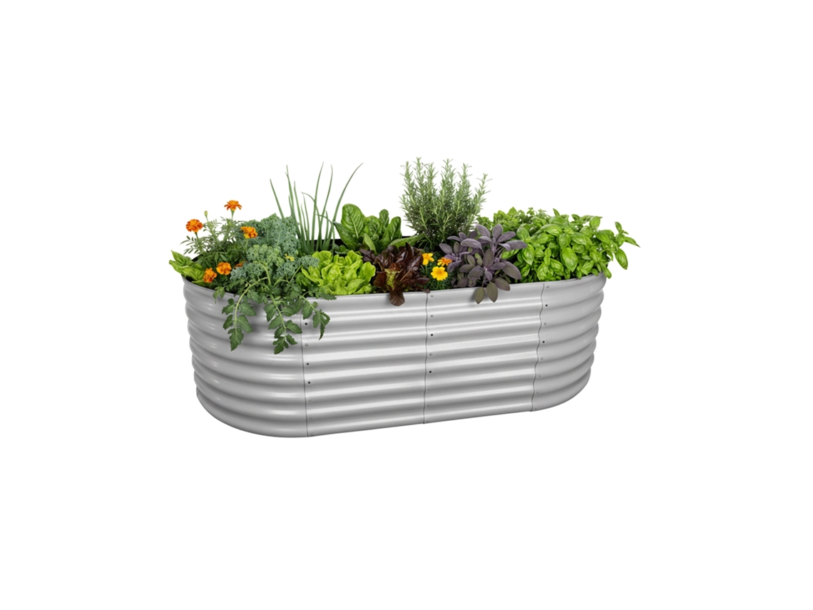 Relaxdays Huerto Elevado, Metal Galvanizado, Flores, Plantas Y Verduras, 60x200x100 Cm, Ovalado, Gris Claro