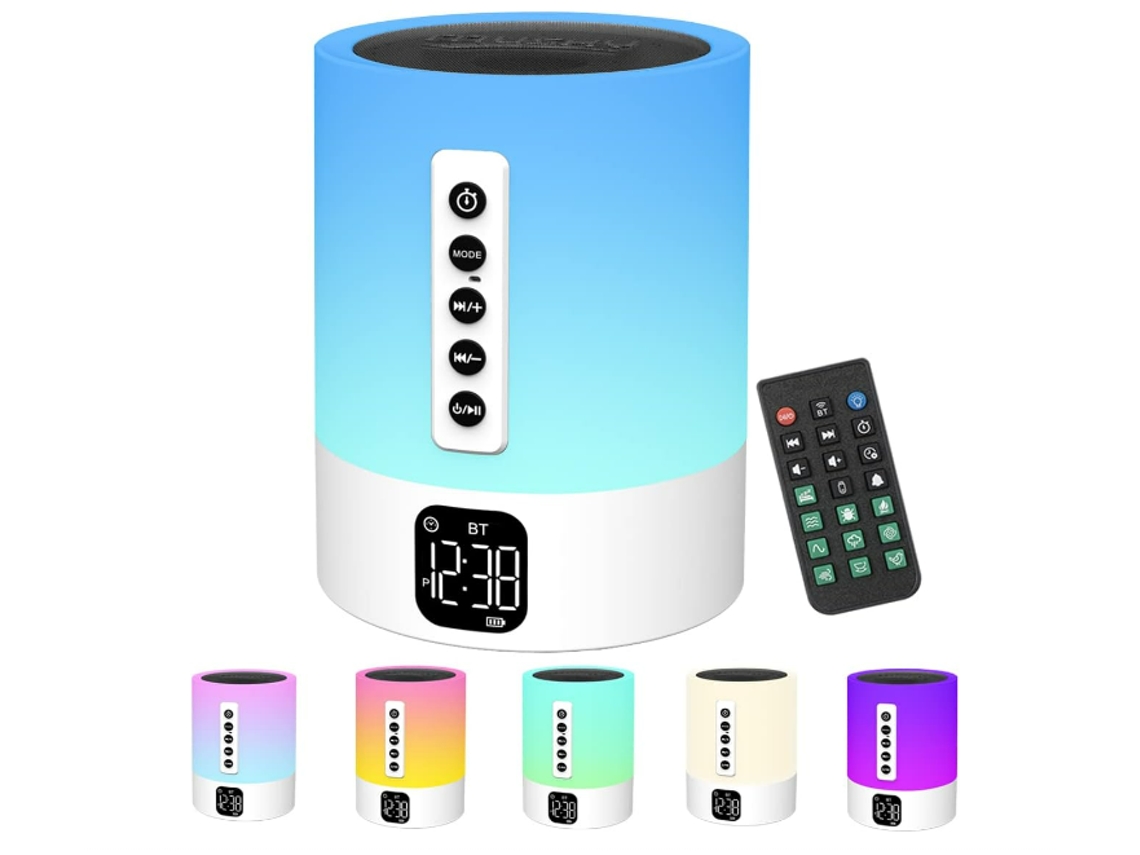 Altavoz Bluetooth con luz nocturna, máquina de ruido blanco, lámpara de noche táctil con reloj despertador para niños, lámpara de mesa de dormitorio CHRONUS