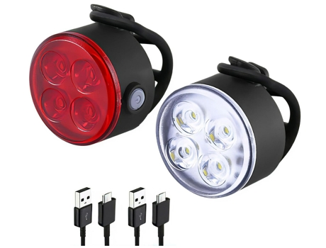 Luces de bicicleta delanteras y traseras, luces de bicicleta para conducción nocturna con 4 modos de luz, juego de faros delanteros de bicicleta re...