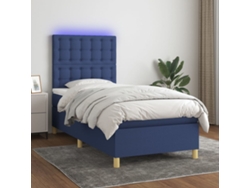 Cama Box Spring Colchón Y Luces Led Tela Azul 90x200 Cm