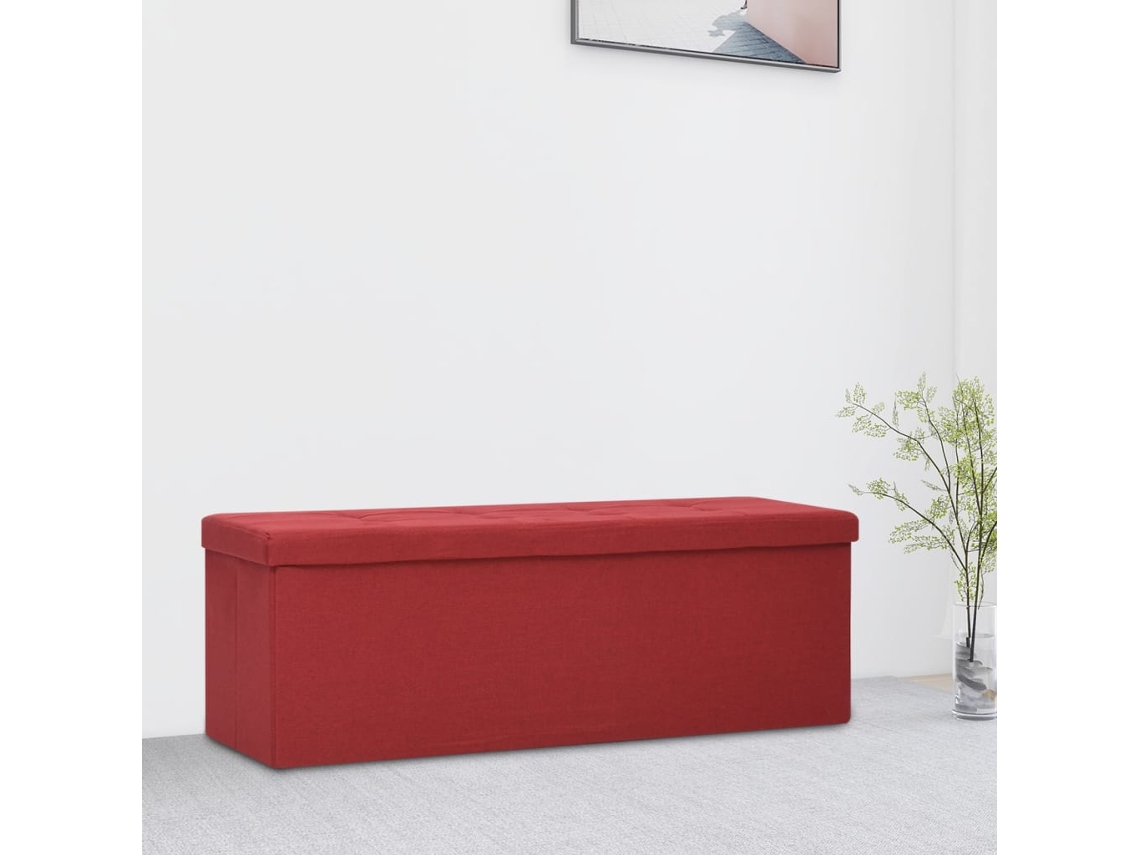 Lovely Home Banco de Ordenación Plegable Lino Falso Rojo Tinto