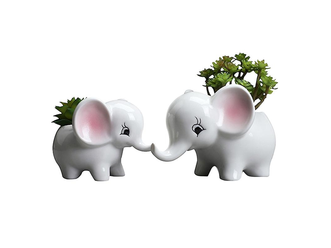 2 piezas figura de mesa de elefante de cerámica ALLINLESS