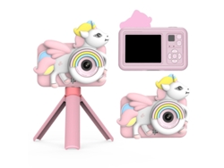 Cámara infantil 9600w de doble cámara, mini cámara digital portátil de dibujos animados, Bestia rosa