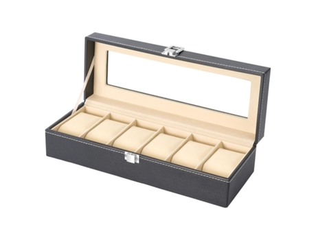 Caja para relojes para 6 relojes compartimientos y almohadillas extraíbles tapa de cristal Piel sintética (6 Relojes) COSHANO