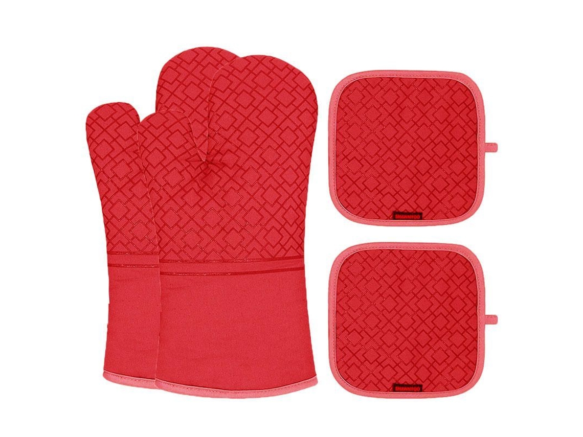 2026da-set De Guantes Y Posavasos Para Horno, Resistente Al Calor 572f, Algodón Forrado, Silicona Antideslizante, Rojo