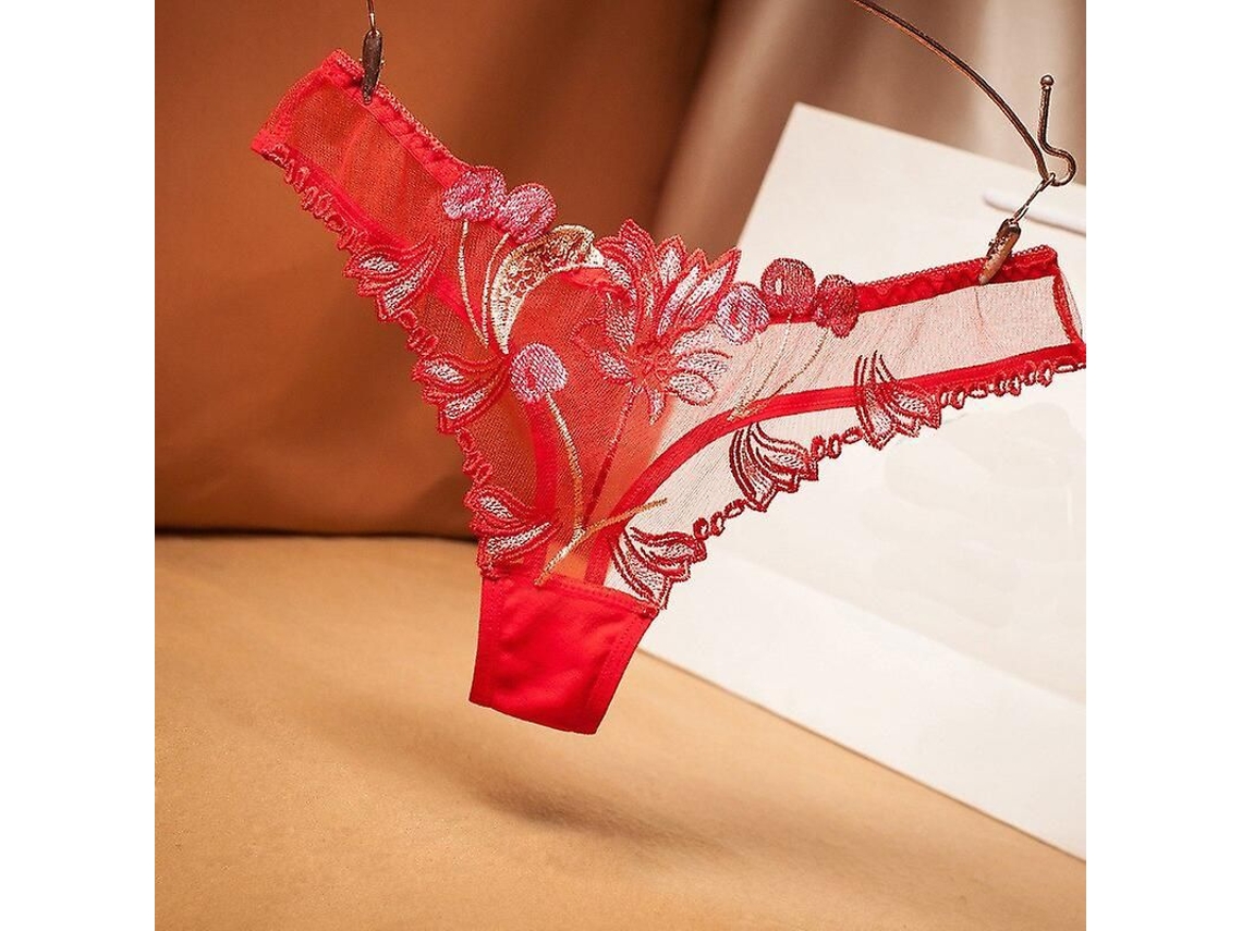 Braguitas Sexys Para Mujer, Bragas Transparentes Con Encaje Y Bordado Floral, Tanga De Talle Bajo Con Tirantes Finos, Talla Única.