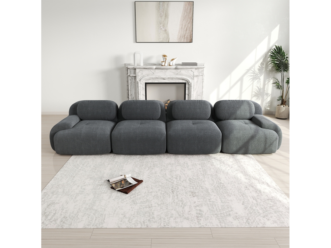 Sofá 4 Plazas - Corduroy Suave, 32d Acolchado Altamente Elástico, Pet-friendly Y Ergonómico, Empaquetado Al Vacío - Gris