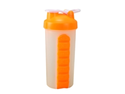 Botella De Agua Con Porta Medicamentos 7 Días Caja De Medicamentos Portátil Para Deporte Viaje Naranja