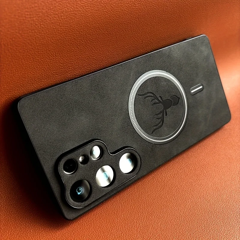 (galaxy S23 Ultra Negro) Compatible Con Funda Protectora De Piel Sintética De Samsung, Admite Carga Inalámbrica Magnética Magsafe.