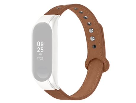 Correa de piel auténtica con doble remache plateado para Xiaomi Mi Band 5/6 - castaño