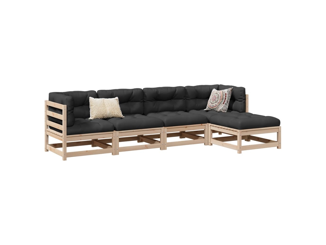 Conjunto de sofá de jardín con cojines de pino macizo Dkd Home Decor