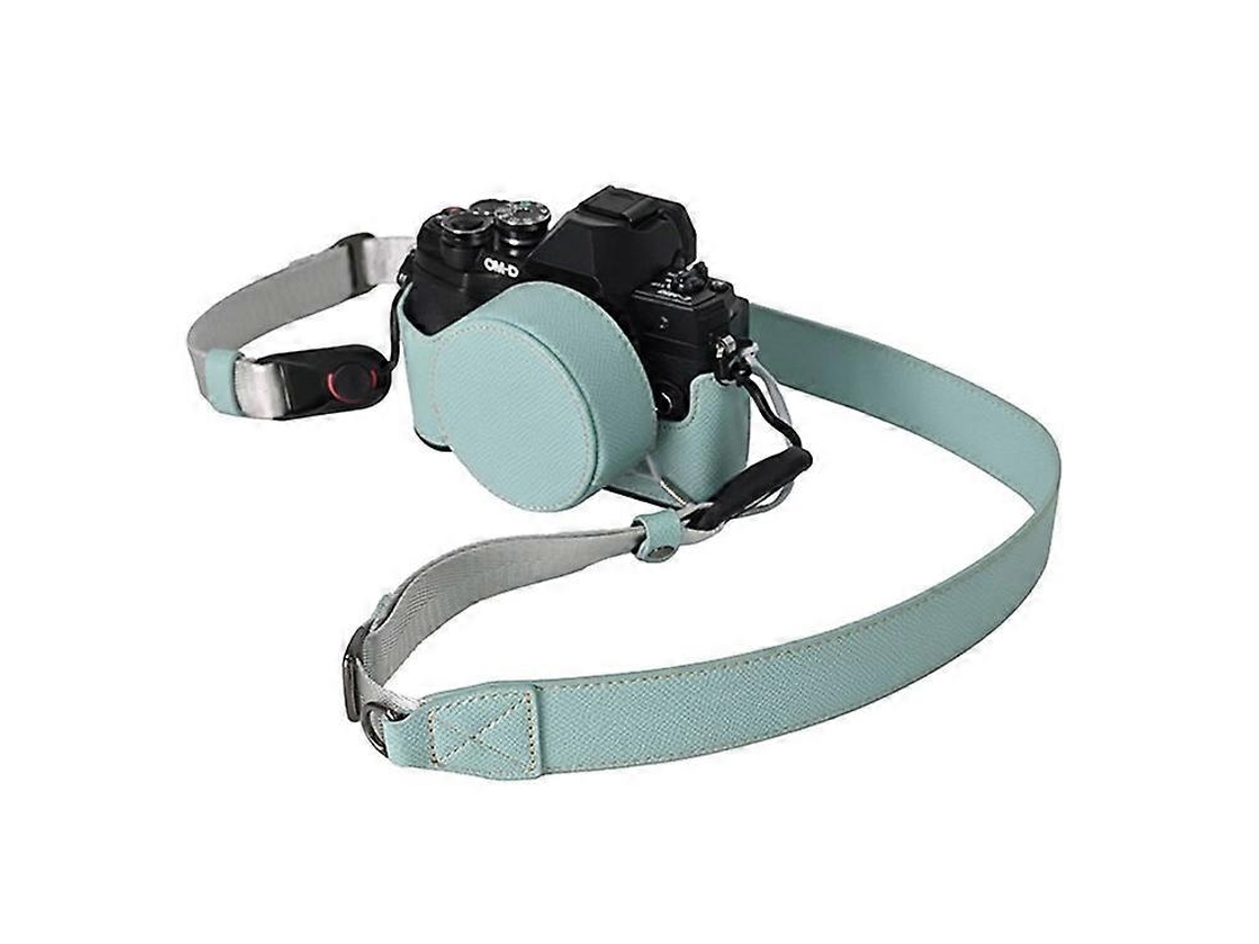 Estuche de cuero para cámara Olympus OM DE M10 Mark IV con tapa de lente y correa para el hombro Facpoet