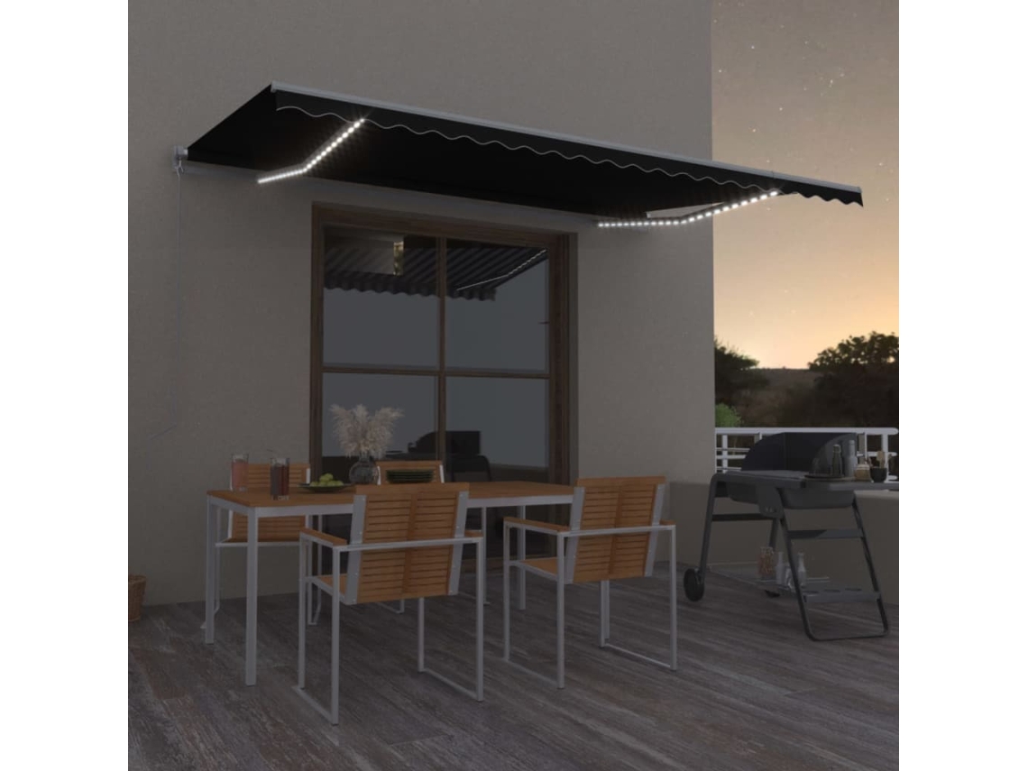 Toldo retráctil manual con LED 500x350 cm antracita Dkd Home Decor