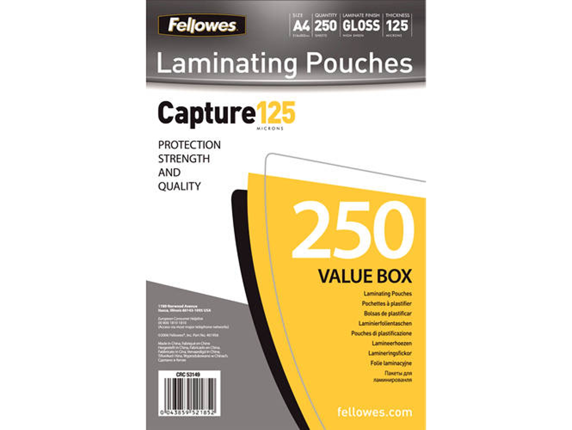 Fundas de Plastificar FELLOWES 5314903 Transparente (250 un - A4)