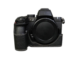 Estuche de piel sintética con textura de búfalo compatible con Nikon Z 50 II, estuche de medio cuerpo para cámara con ranura para batería Facpoet