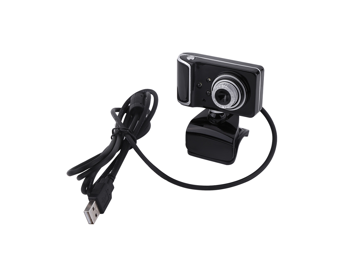 Webcam Hd De 16 Mp Clip-on Con 3 Led Giratorios Cámara De Video Para Pc Color Negro Plata