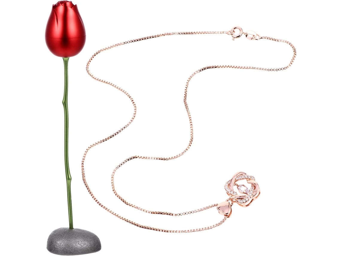 Collar Con Colgante De Corazón De Oro Rosa Con Flor Eterna, De 2 Piezas Para El Día De San Valentín.